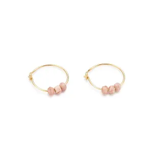 14k Yellow Gold Rhodochrosite Charm Hoop Earrings