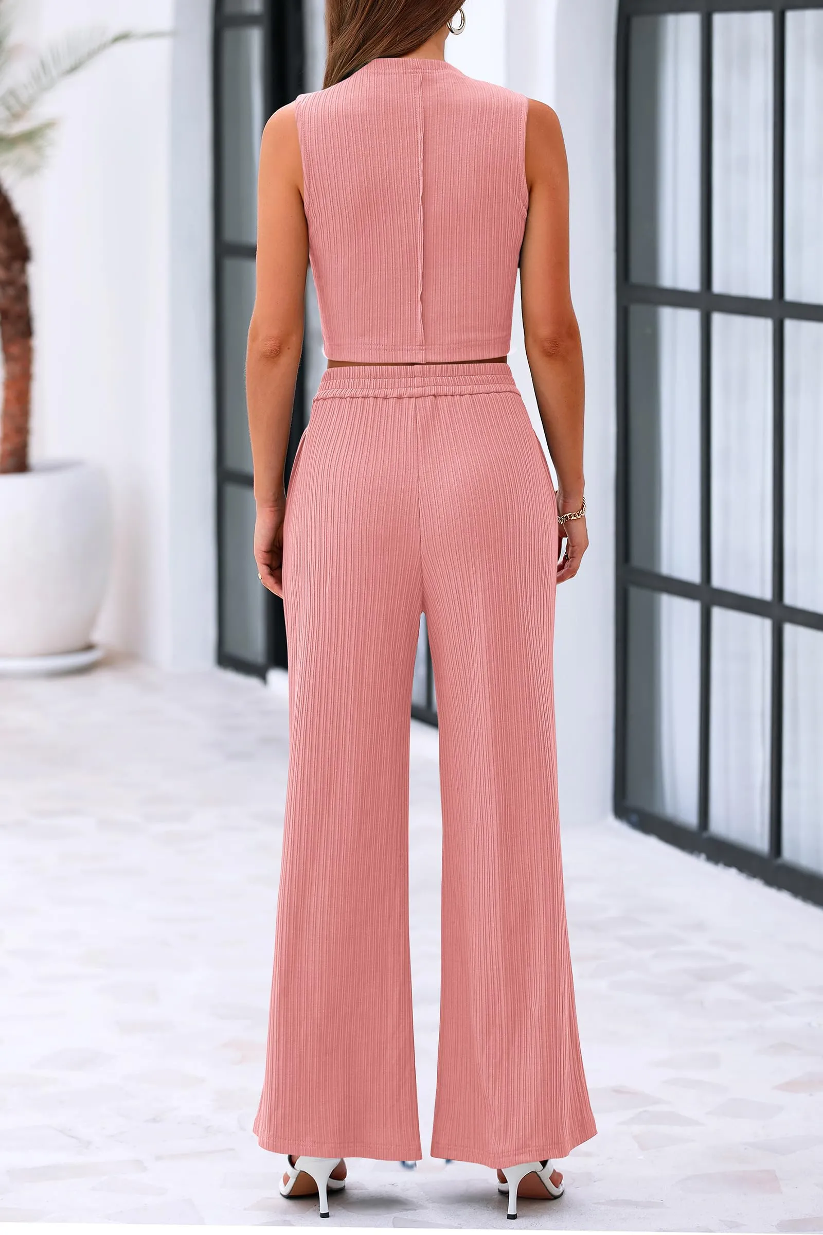 2 Piece Summer Casual Tank Tops And Wide Leg Pants Tracksuits