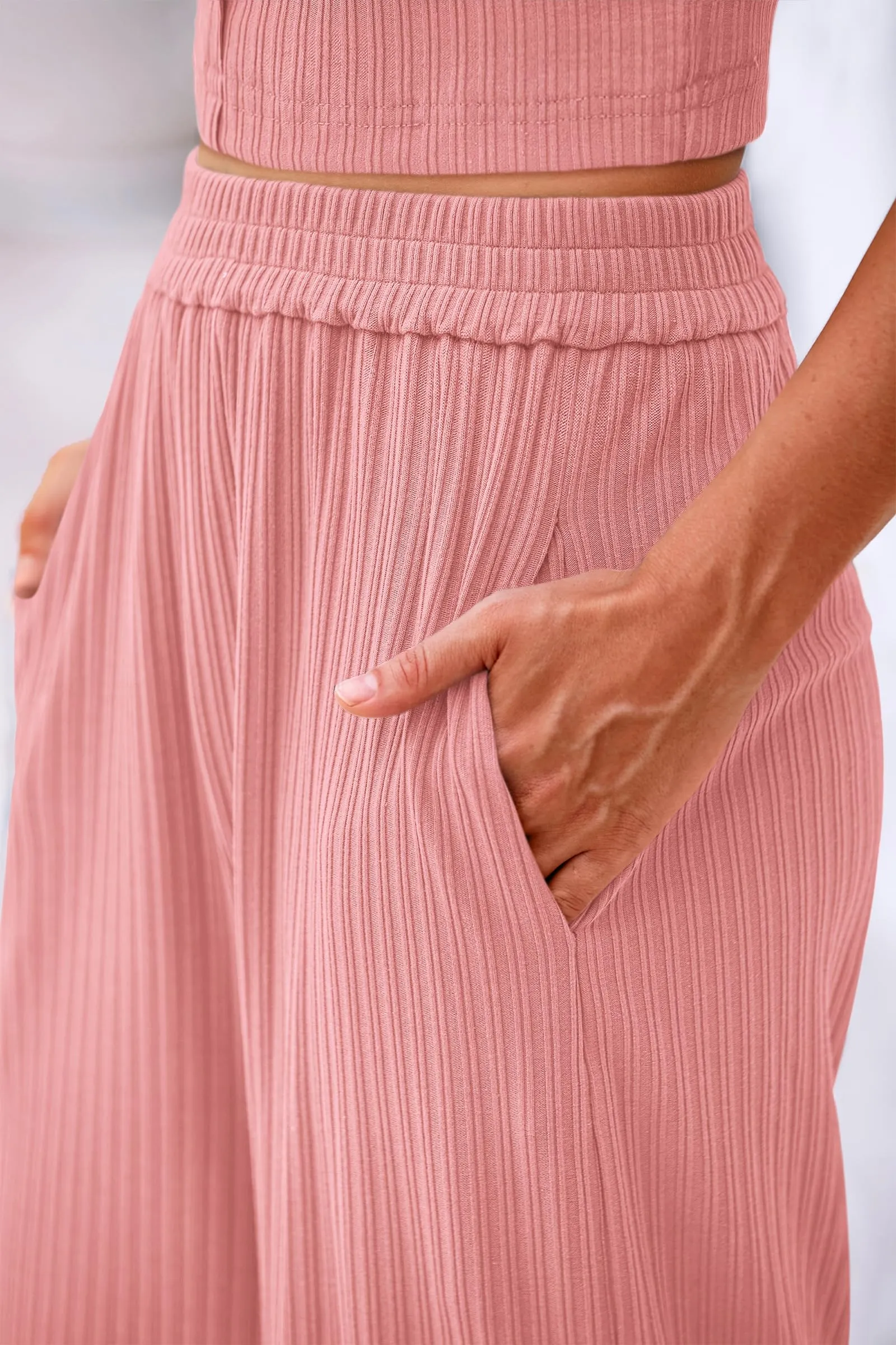 2 Piece Summer Casual Tank Tops And Wide Leg Pants Tracksuits