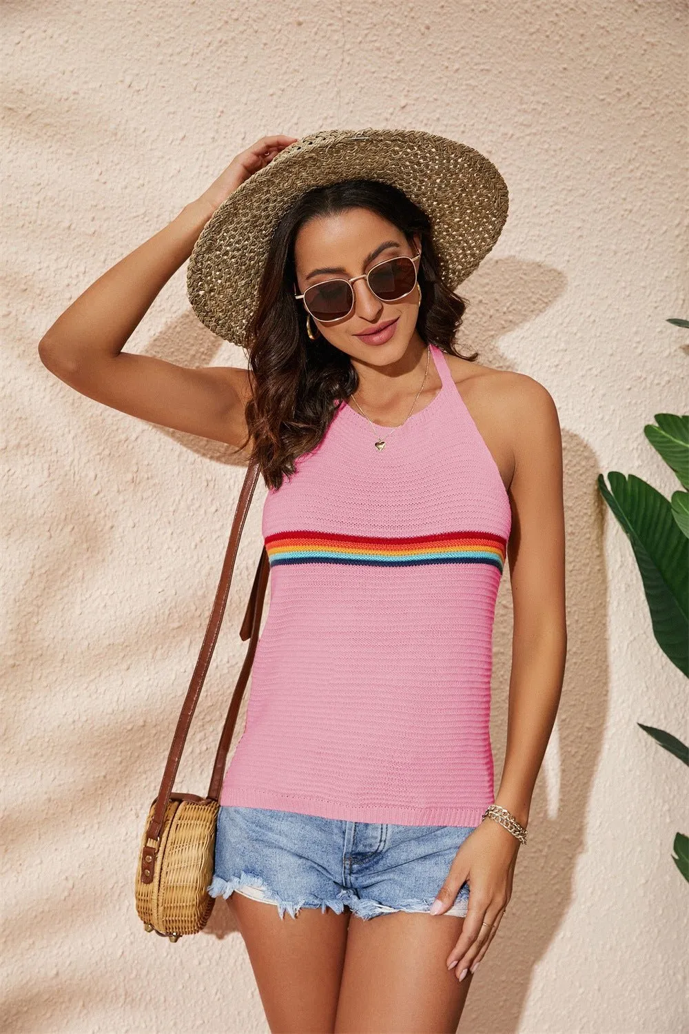 Backless Knitted Lace-up Vest