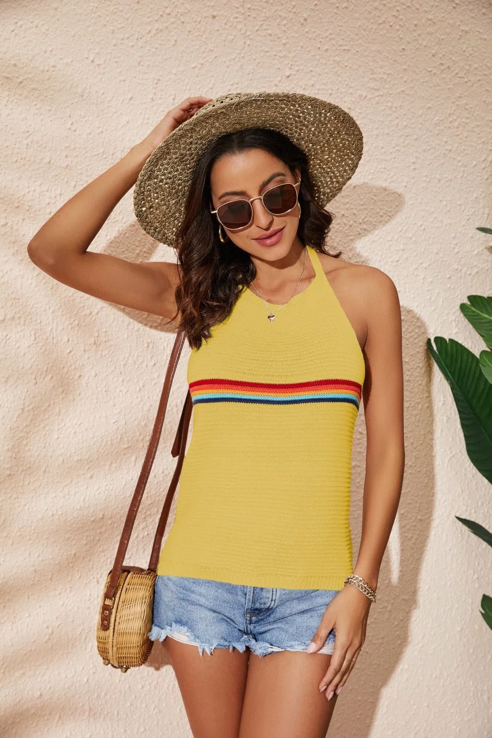 Backless Knitted Lace-up Vest