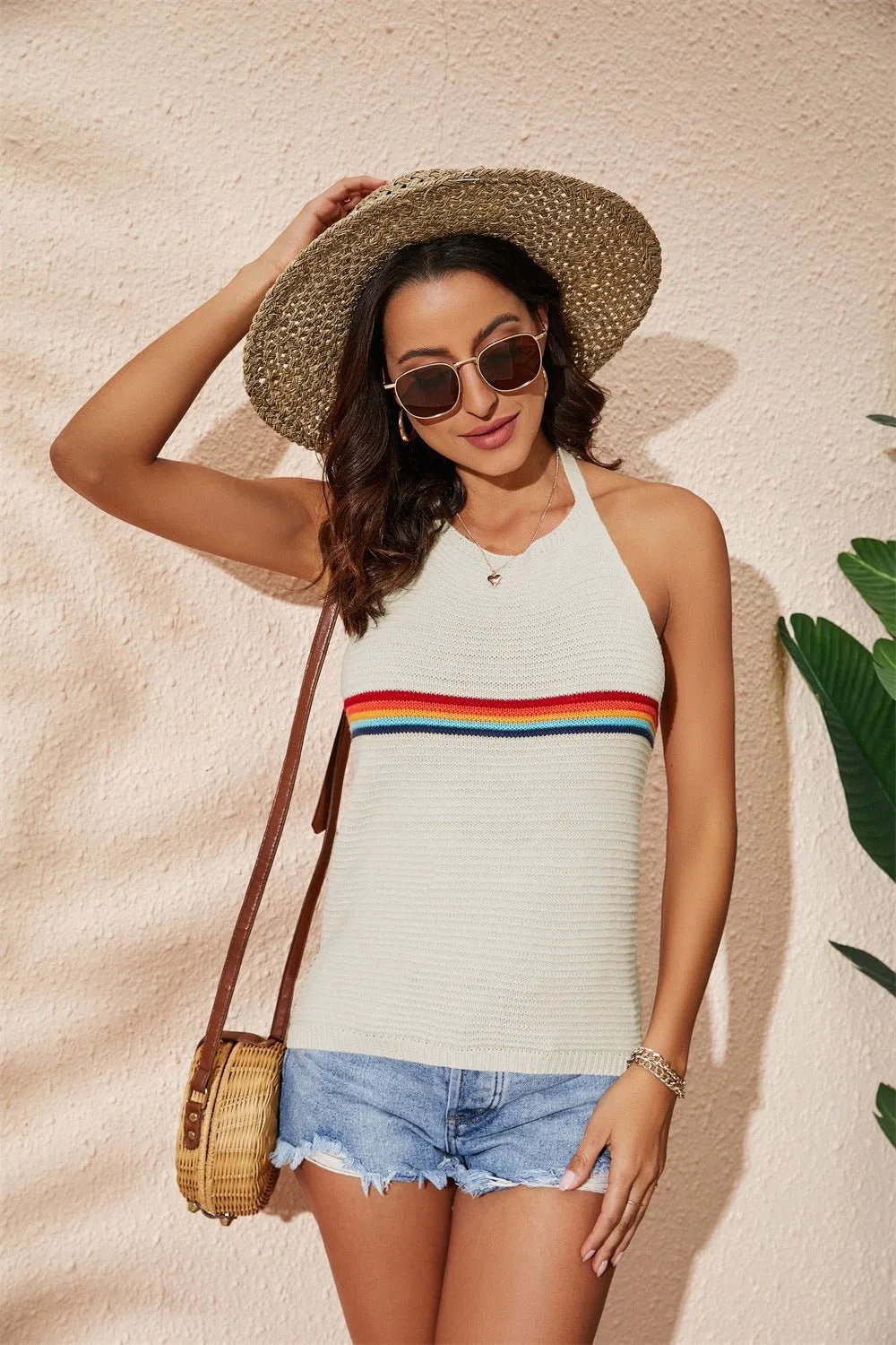 Backless Knitted Lace-up Vest