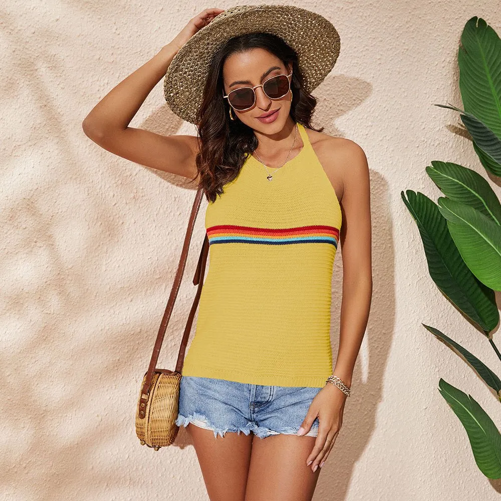 Backless Knitted Lace-up Vest