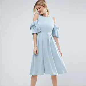 Bear Shoulder Cut Out Back Knee-length Dress