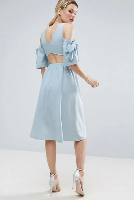 Bear Shoulder Cut Out Back Knee-length Dress