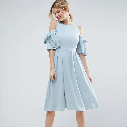 Bear Shoulder Cut Out Back Knee-length Dress
