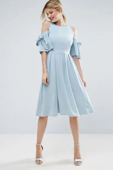 Bear Shoulder Cut Out Back Knee-length Dress