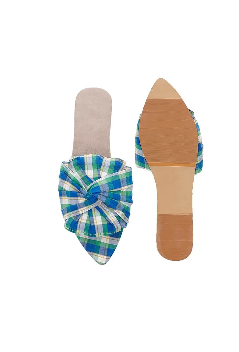 Blue-Green Check Cotton Sliders