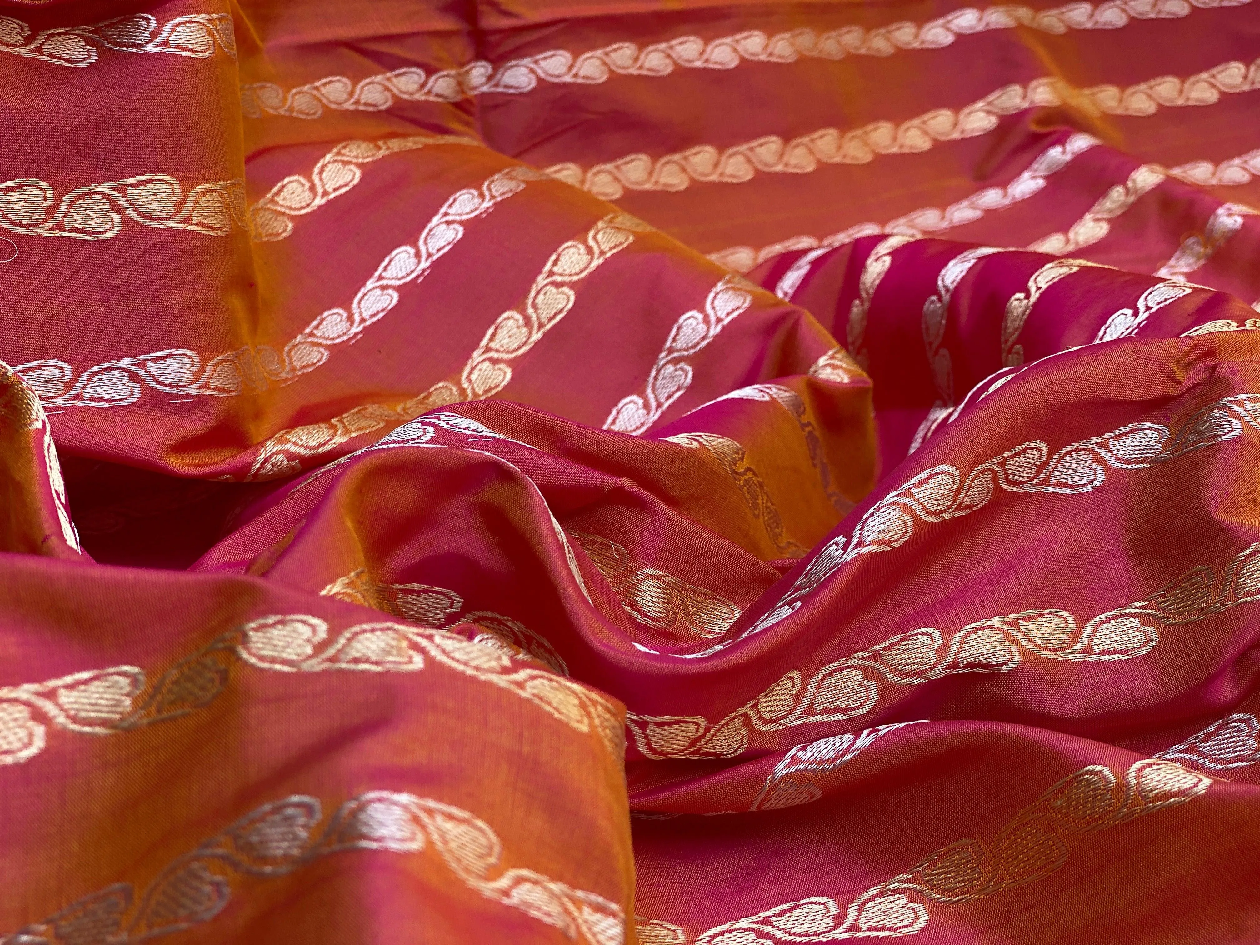 Charming Pink Short Color Banarasi Silk Saree with Shikargaah Weave and Kadhwa Sona Rupa Stripes
