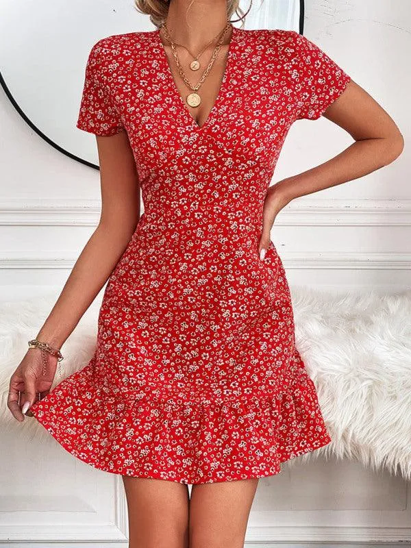 Charming V-Neck Printed Swing Dress for Women