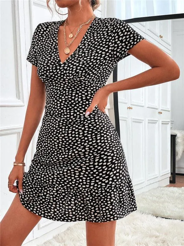 Charming V-Neck Printed Swing Dress for Women