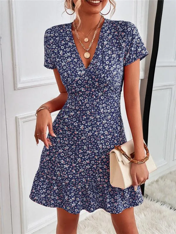 Charming V-Neck Printed Swing Dress for Women