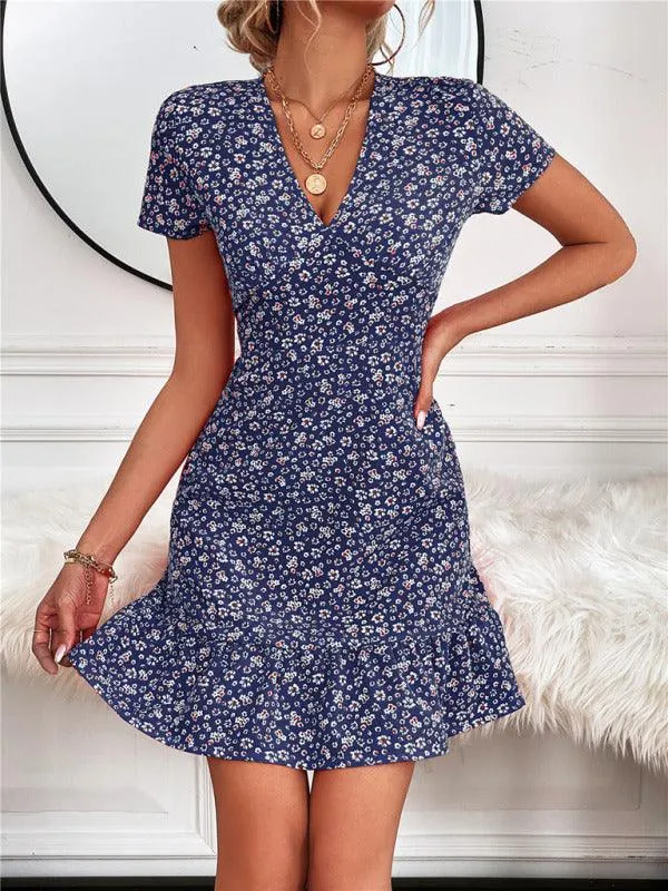Charming V-Neck Printed Swing Dress for Women