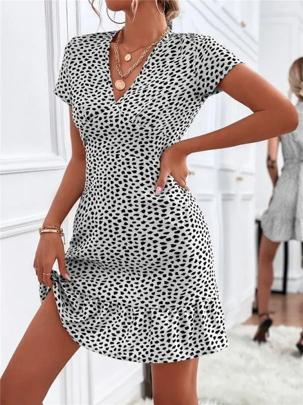 Charming V-Neck Printed Swing Dress for Women