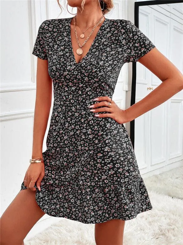 Charming V-Neck Printed Swing Dress for Women