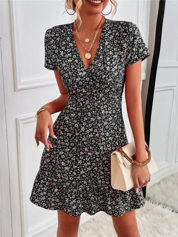 Charming V-Neck Printed Swing Dress for Women