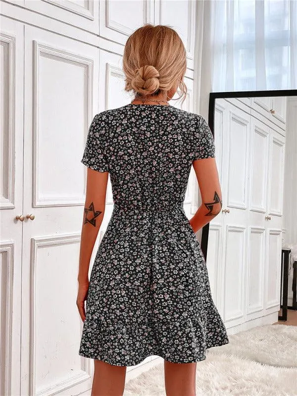 Charming V-Neck Printed Swing Dress for Women