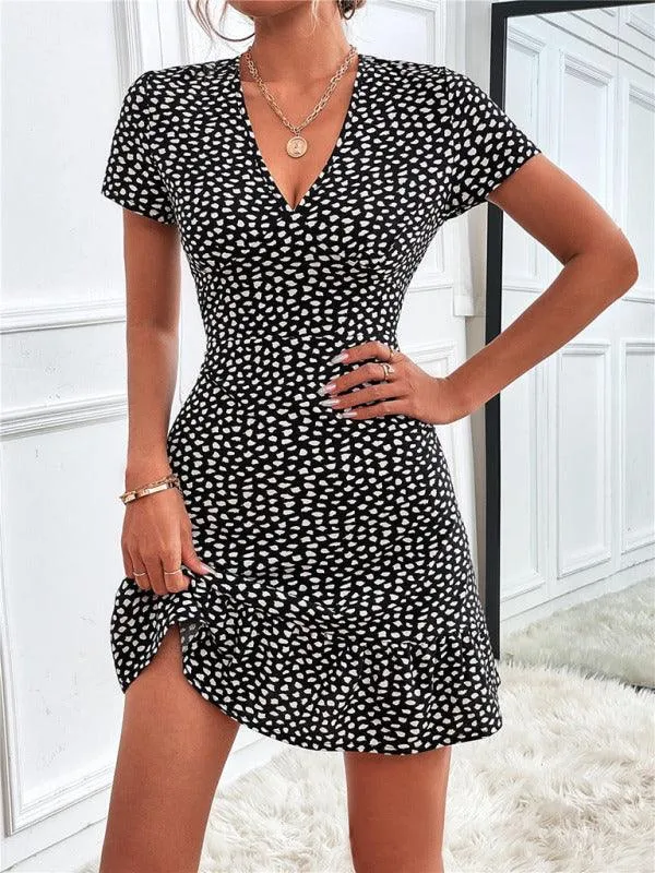 Charming V-Neck Printed Swing Dress for Women