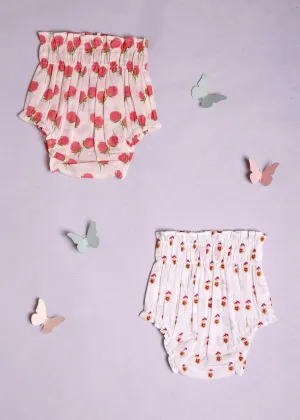Cotton Flower Pink Cotton Baby Bloomers Set of 2 (0-6 Months)