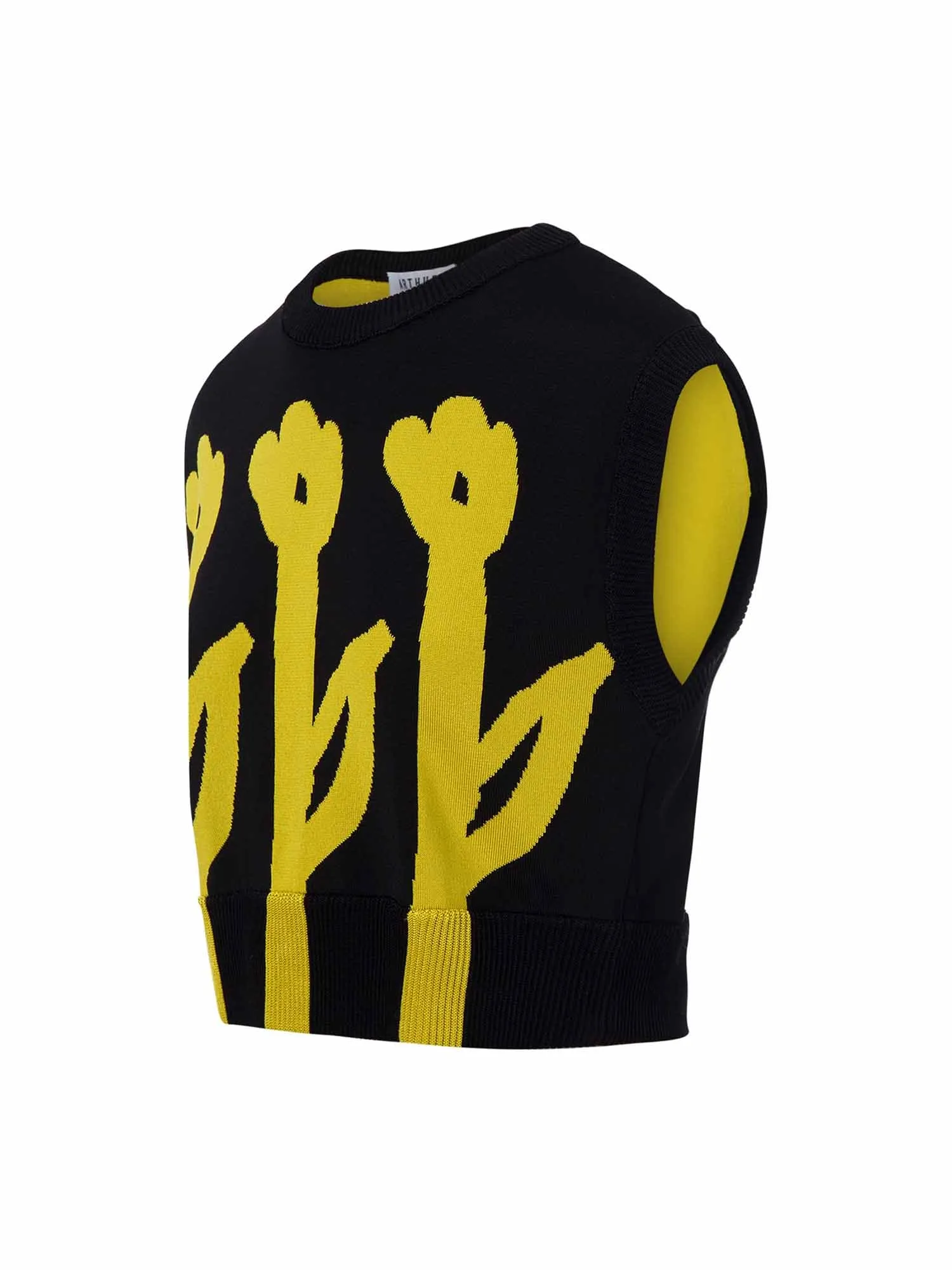 Cropped Flower Jacquard Vest Black/Yellow