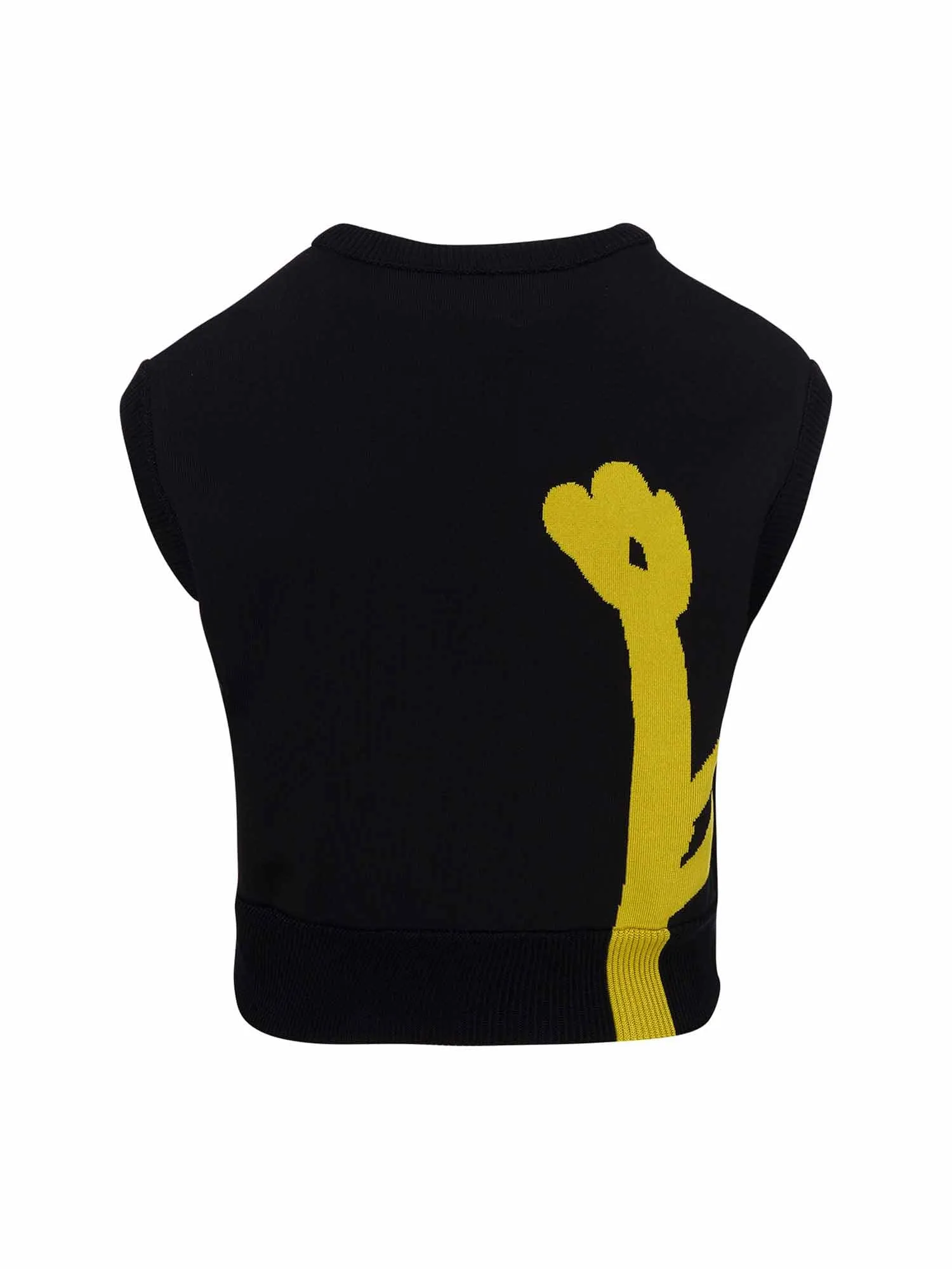 Cropped Flower Jacquard Vest Black/Yellow