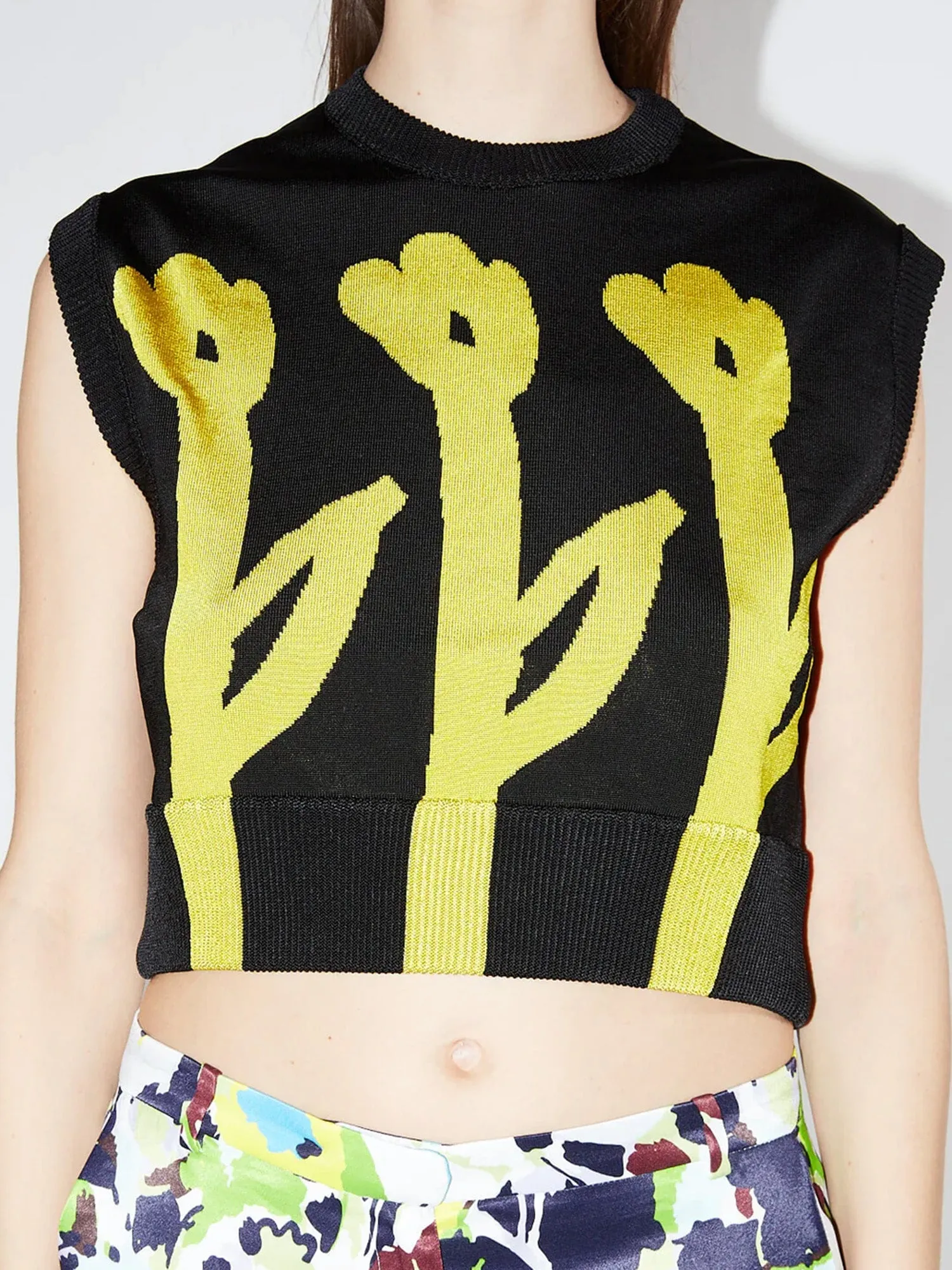 Cropped Flower Jacquard Vest Black/Yellow