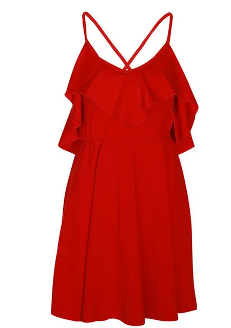 Drawstring Ruffles Bundle Waist V-Neck Strap Mini Dress