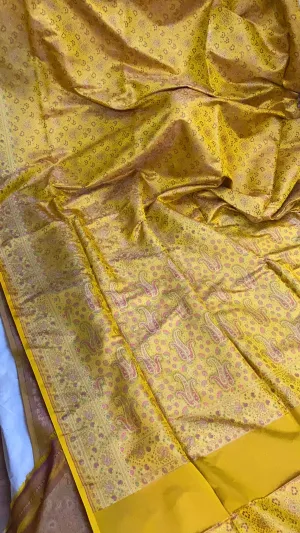 Exquisite Elegance: The Yellow Pure Silk Banarasi Saree