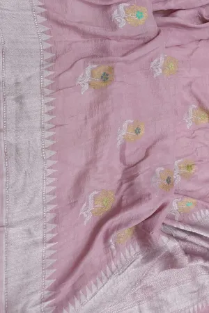 Exquisite Pink Banarasi Tussar Georgette Saree