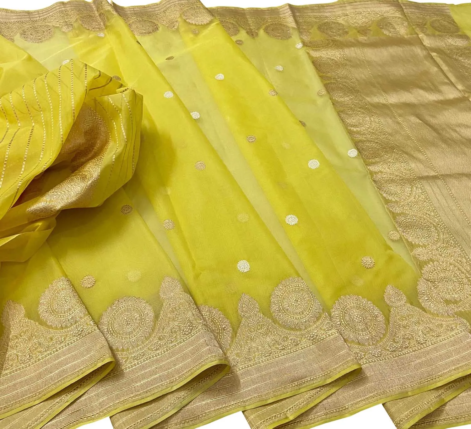 Exquisite Yellow Banarasi Kora Silk Saree