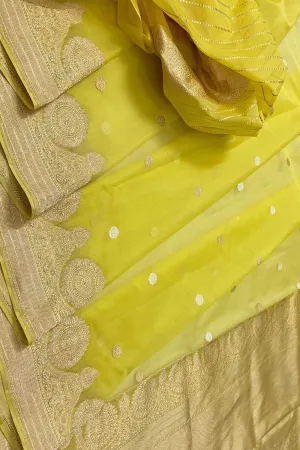 Exquisite Yellow Banarasi Kora Silk Saree