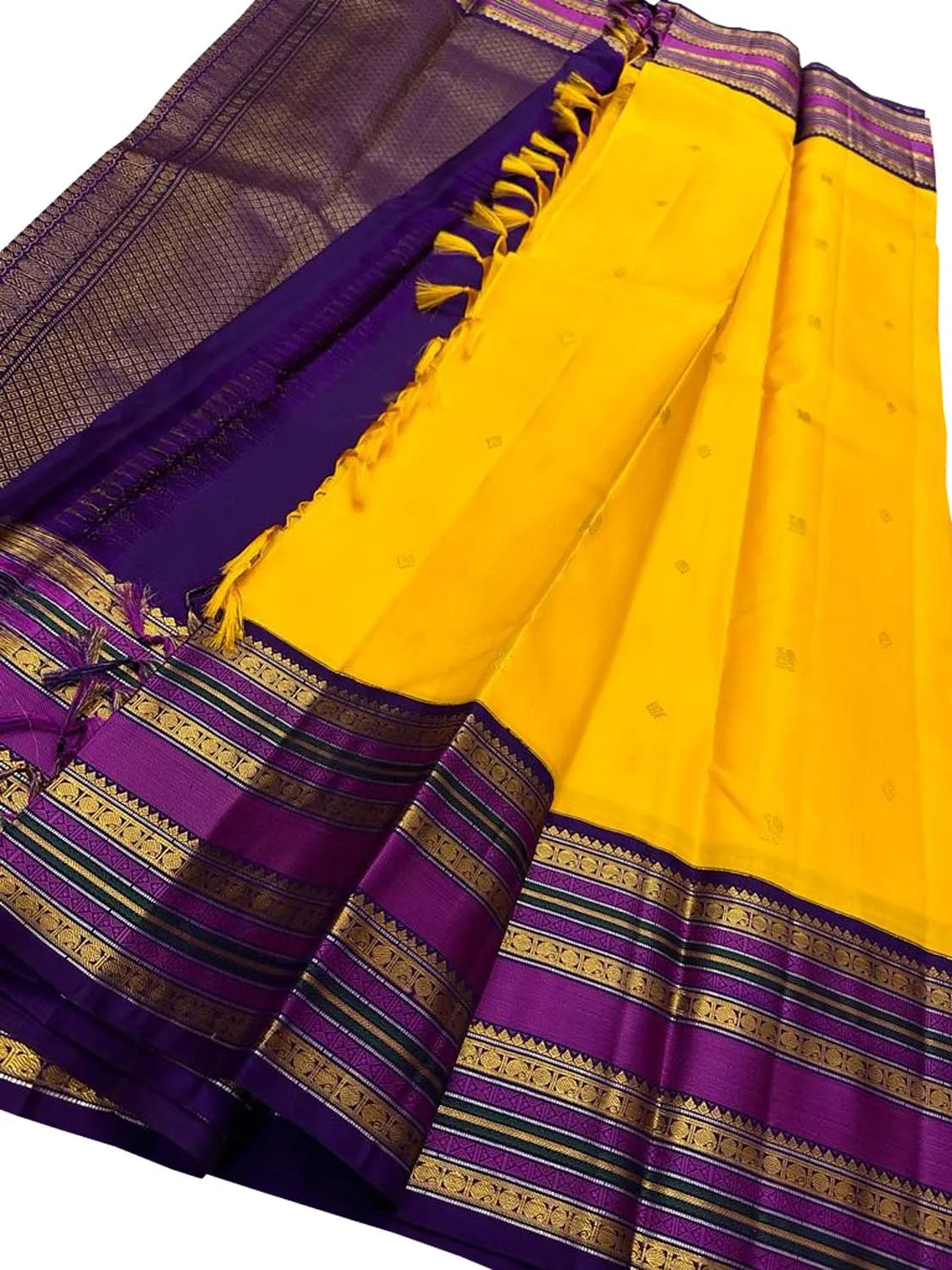Exquisite Yellow Kanjeevaram Handloom Pure Silk Saree: Timeless Elegance