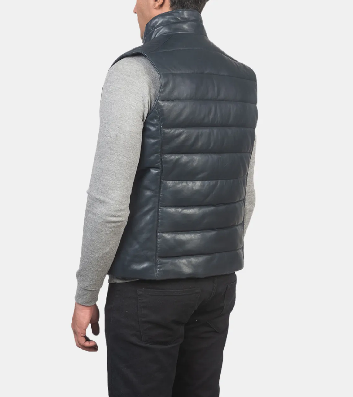 Flecher Men's Blue Puffer Leather Vest
