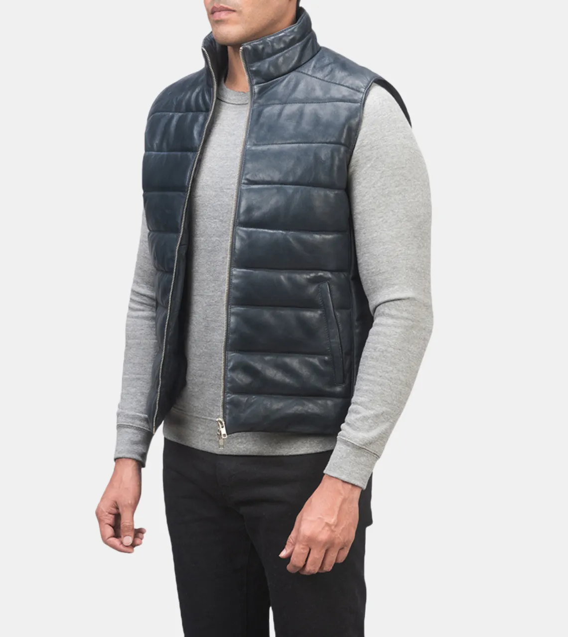 Flecher Men's Blue Puffer Leather Vest