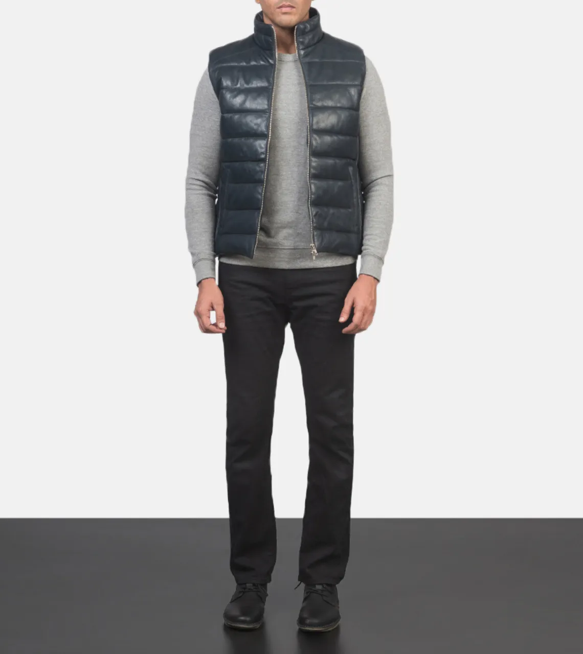 Flecher Men's Blue Puffer Leather Vest