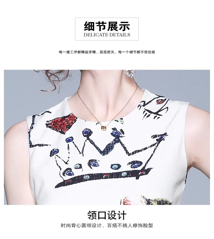 Floral Printed Cute Cat Sleeveless Casual Dresses Vestidos