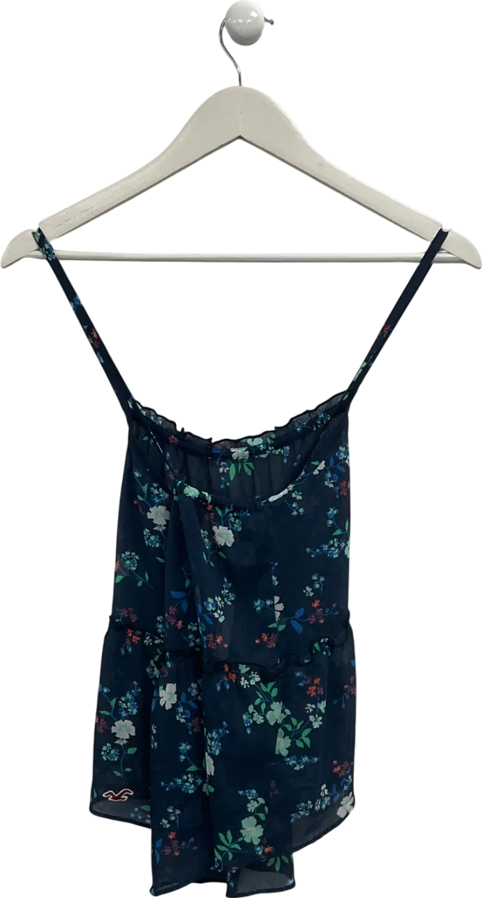 Hollister Blue Floral Print Sheer Vest Top UK XS
