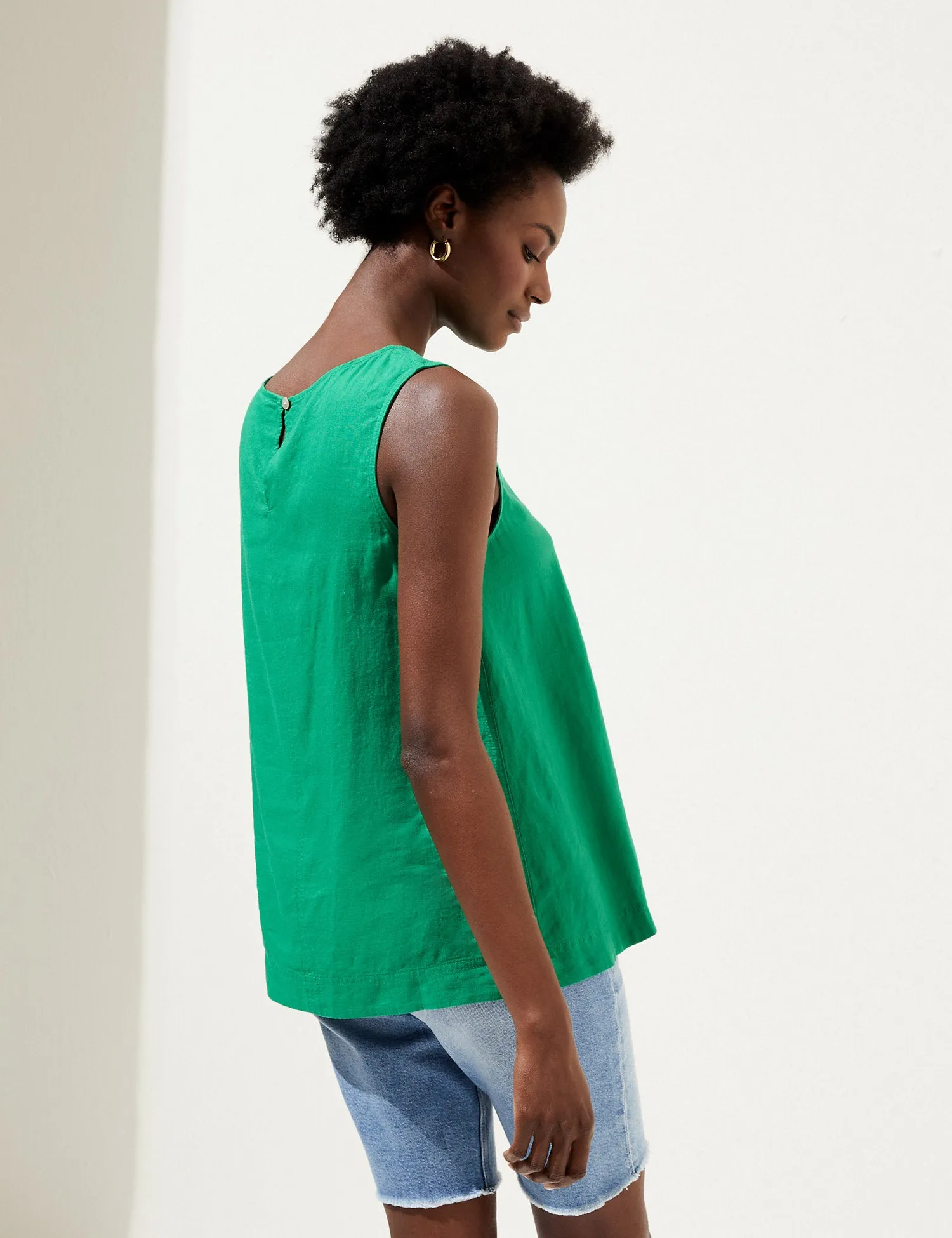 Linen Blend Round Neck Vest Top