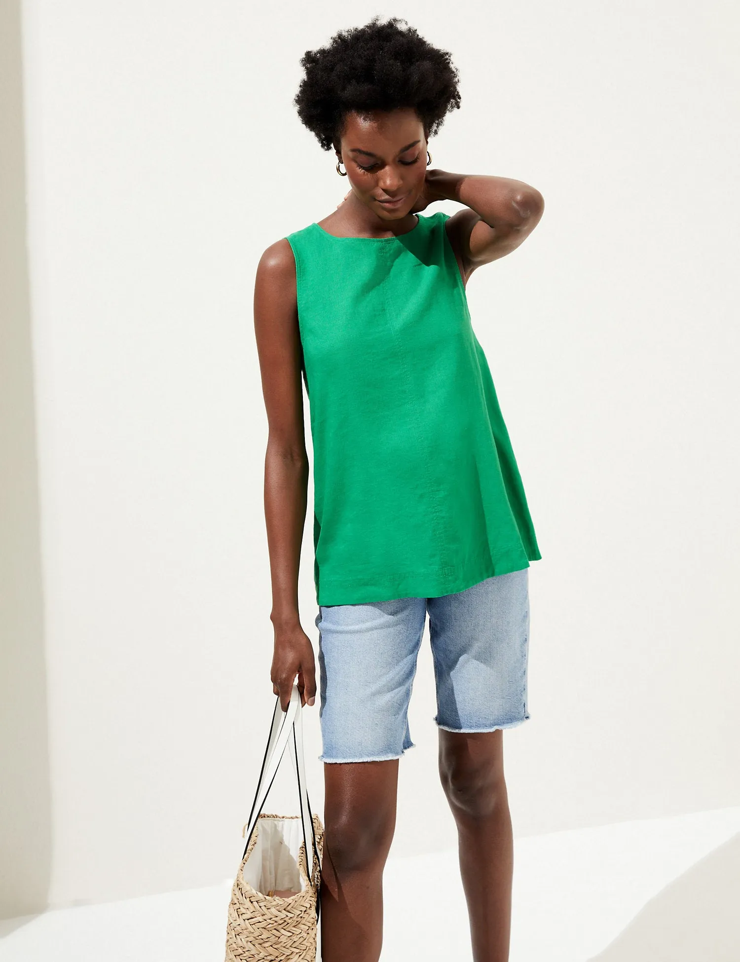 Linen Blend Round Neck Vest Top