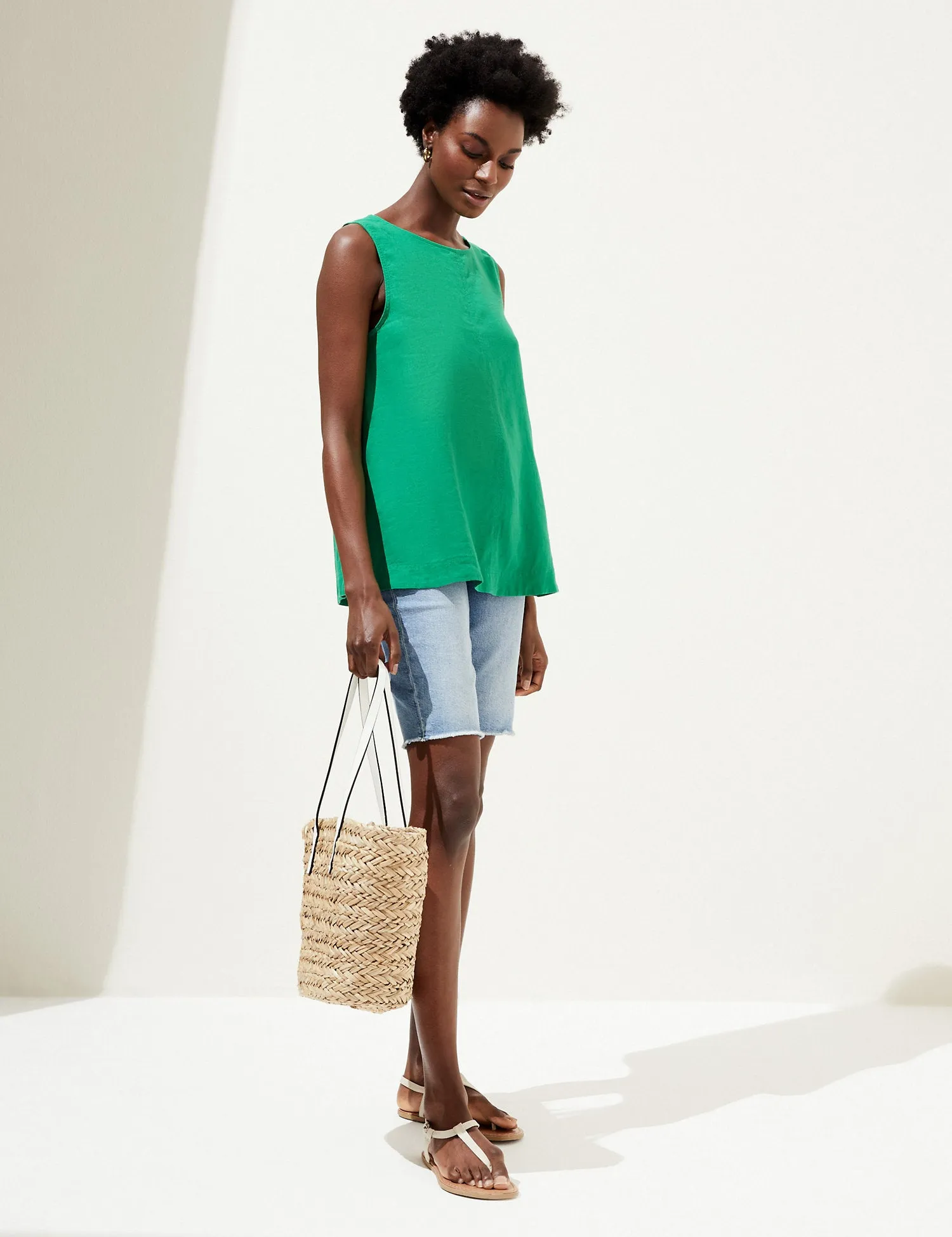 Linen Blend Round Neck Vest Top