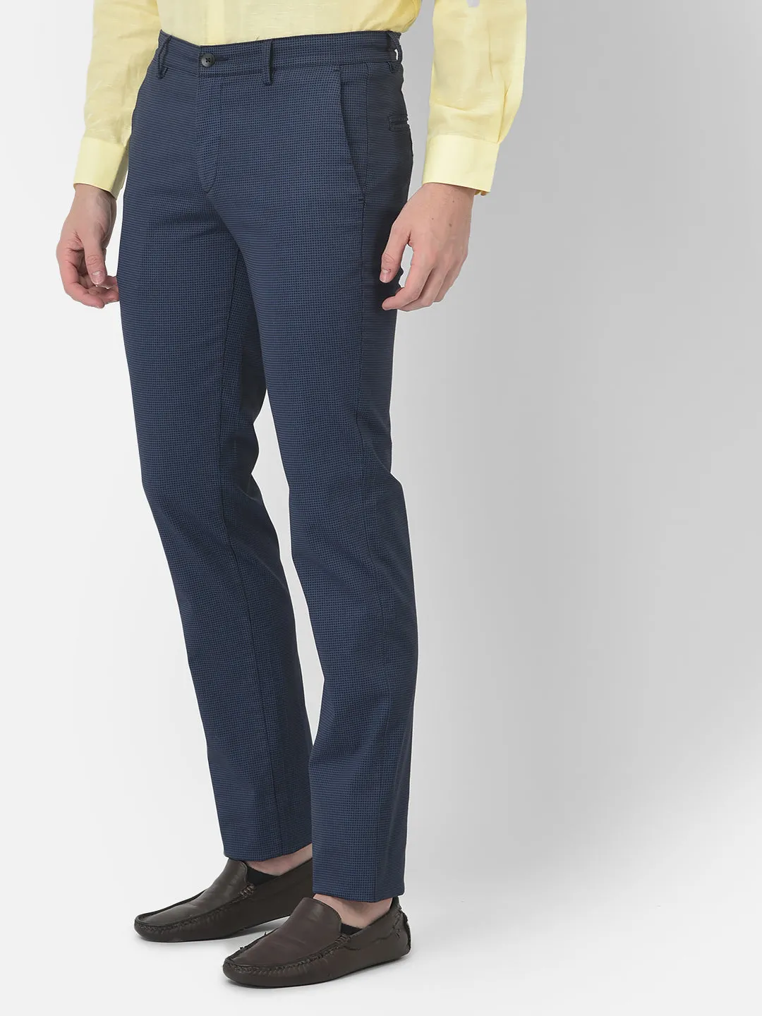Navy Blue Ultra Slim Fit Checked Trouser
