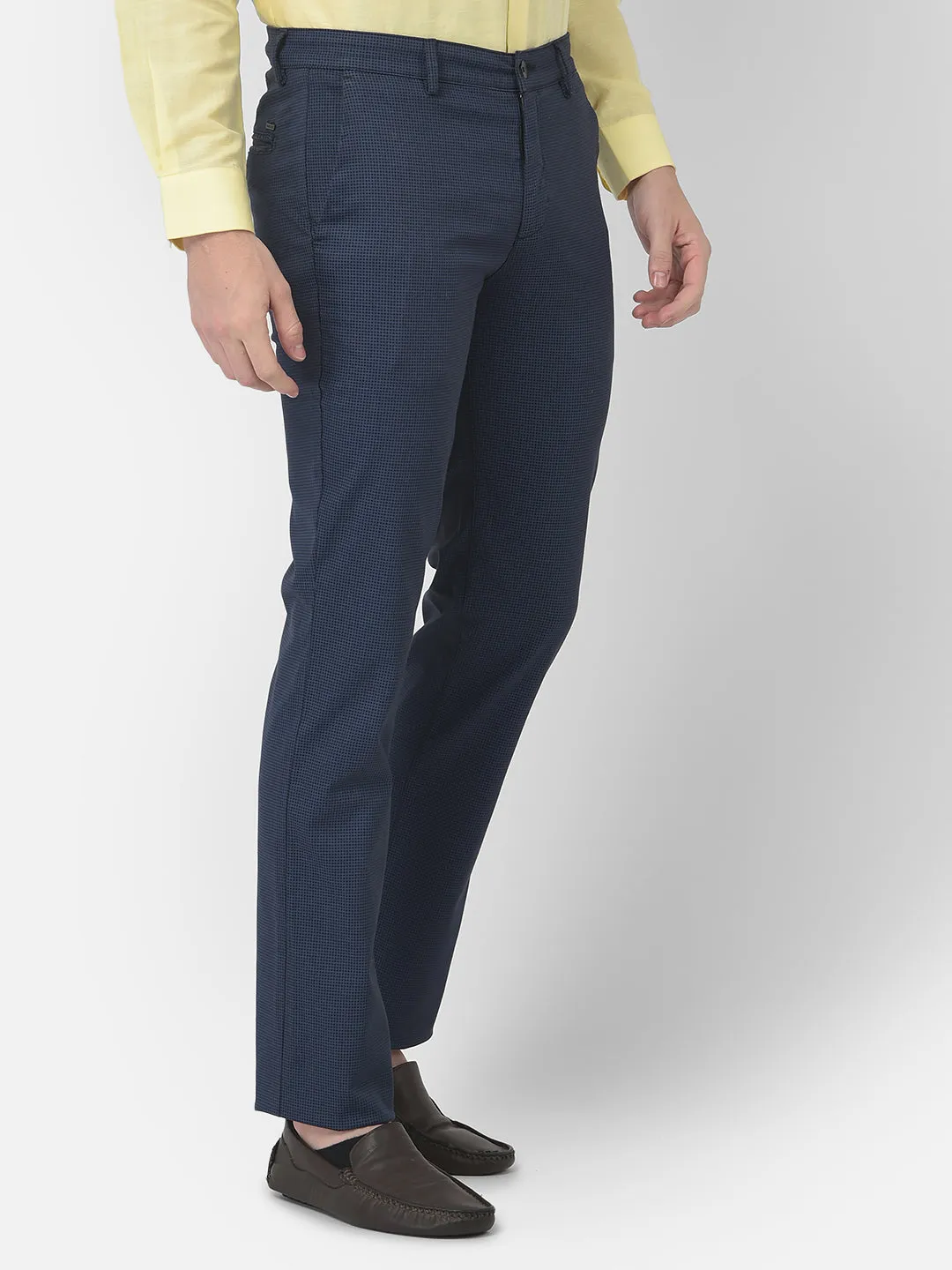 Navy Blue Ultra Slim Fit Checked Trouser