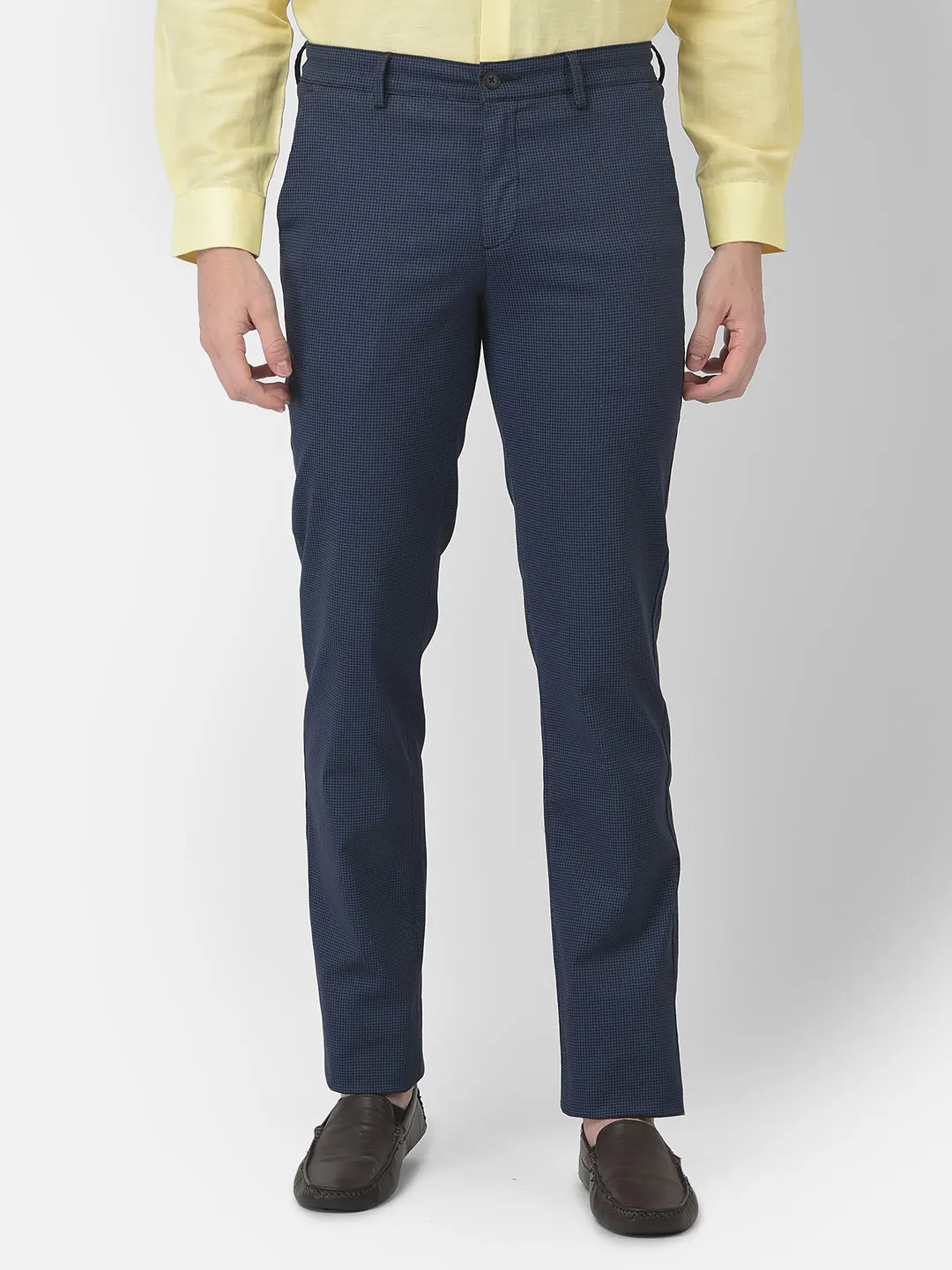 Navy Blue Ultra Slim Fit Checked Trouser