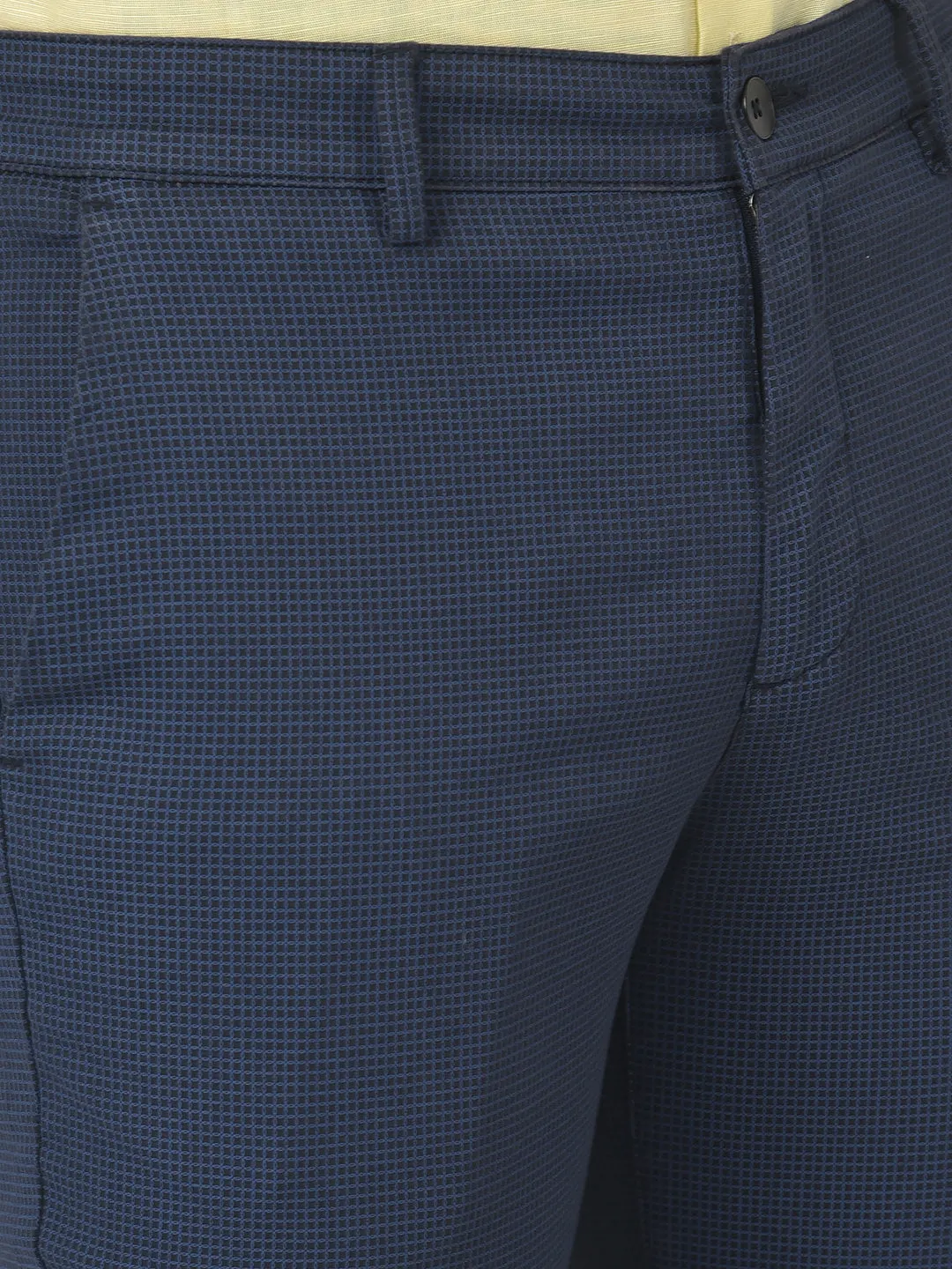 Navy Blue Ultra Slim Fit Checked Trouser