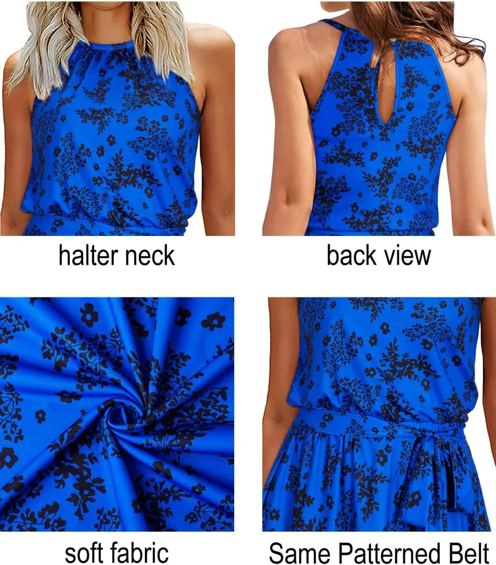 Newshows Womens 2025 Summer Dress Halter Wedding Guest Casual Beach Vacation Outfits Belted Sundresses with Pockets