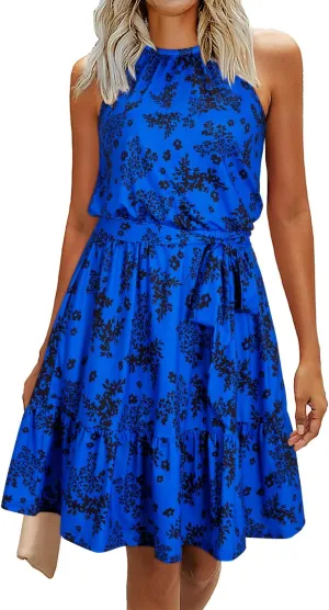 Newshows Womens 2025 Summer Dress Halter Wedding Guest Casual Beach Vacation Outfits Belted Sundresses with Pockets