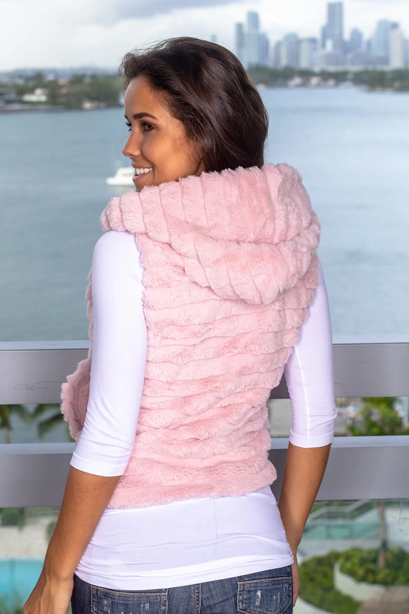 Pink Fuzzy Vest with Hood