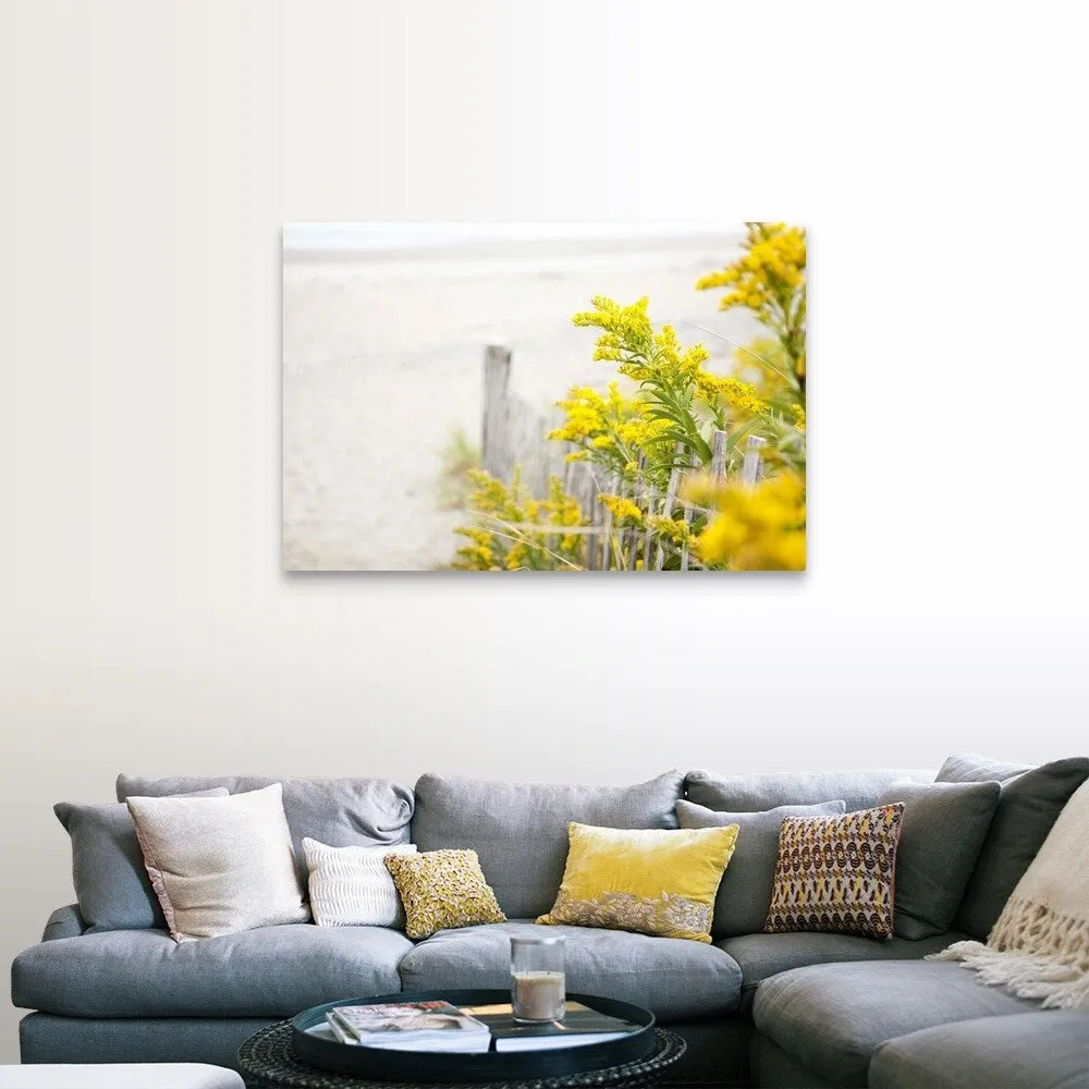 "Beach fence with yellow flowers" Canvas Wall Art