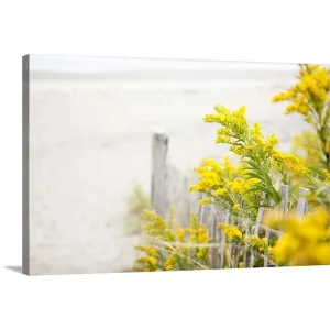 "Beach fence with yellow flowers" Canvas Wall Art
