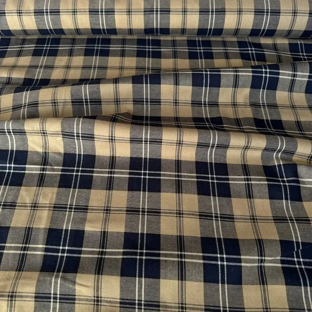 SEVENBERRY • Brushed Cotton Viyella Check Fabric • Beige & Navy • NEW